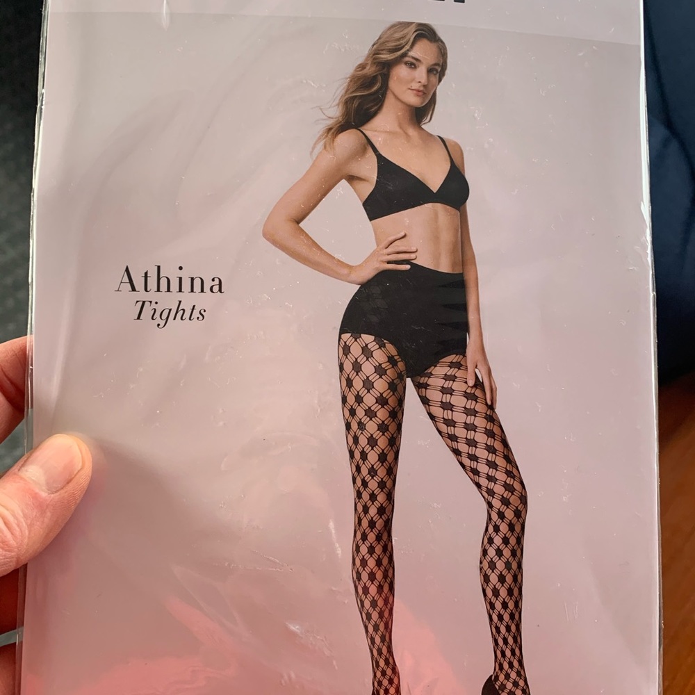 Wolford Athina black tights fishnet medium M new